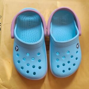 CROCS Kids Aqua Clogs with Pink Strap